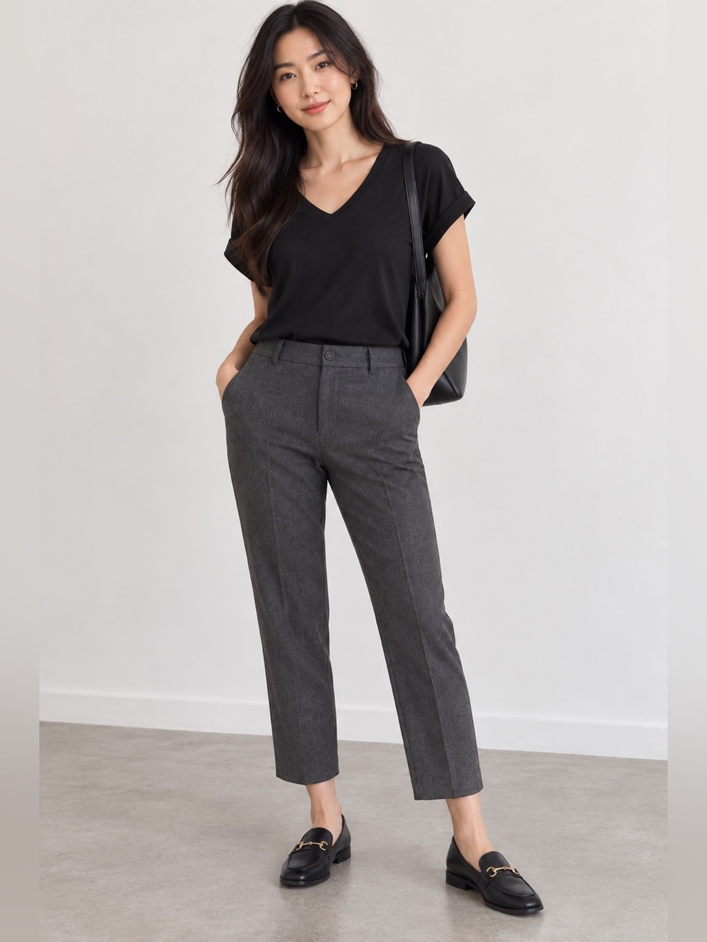 LOFT Charcoal Cropped Tailored Pants